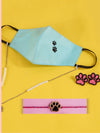 PAW RAKHI + Embroidered Dog Lover Mask with Chain + Paw Bead Earrings Set