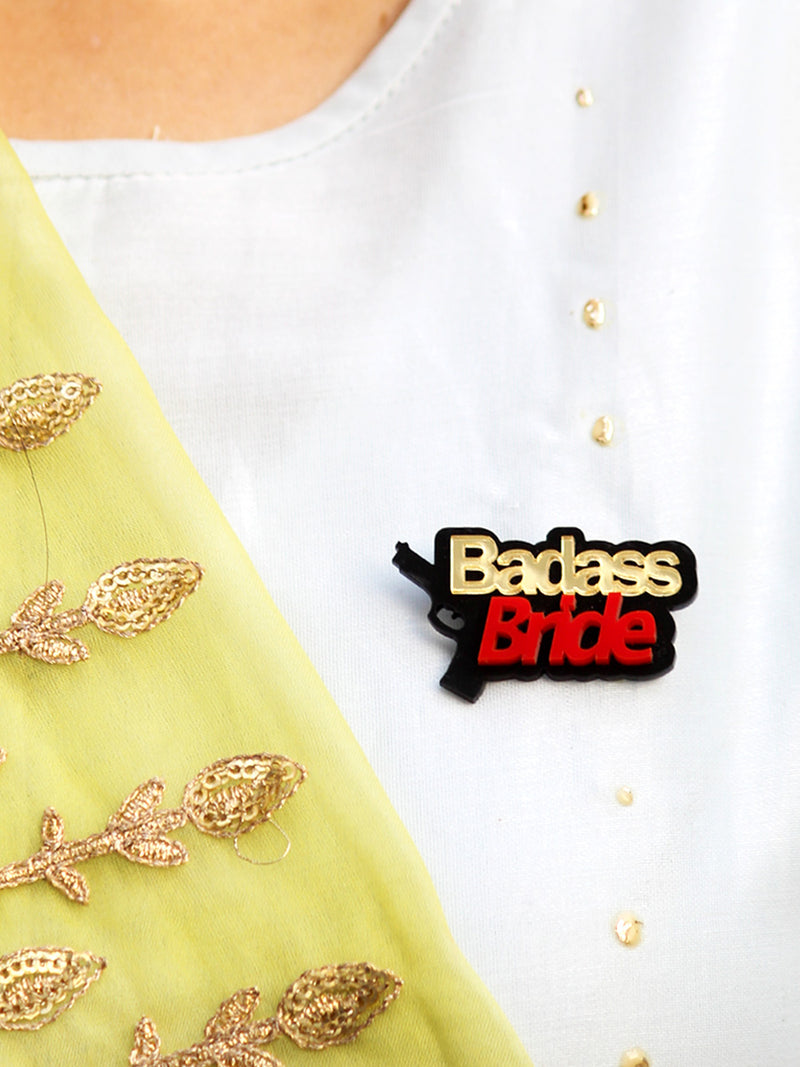 Badass Bride Brooch, a handmade statement brooch from our wide range of quirky wedding collection for women.