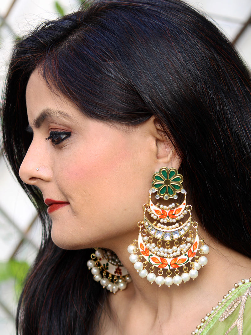 Soha Kundan Earrings, a contemporary handcrafted earring from our wedding collection of Kundan, gota patti, pearl earrings for women online.