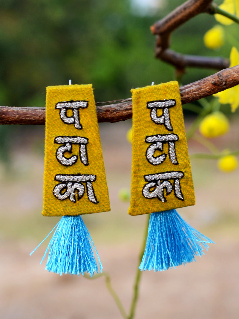 Pataka Embroidered Earrings, a beautifully hand-embroidered earring from our designer collection of quirky, boho, Kundan and tassel earrings for women online.