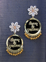 Customised Earrings (with Shell flower & Ghungroo), fully customisable and personalized statement hand embroidered earrings from our latest wedding collection of statement and handmade earrings for women.