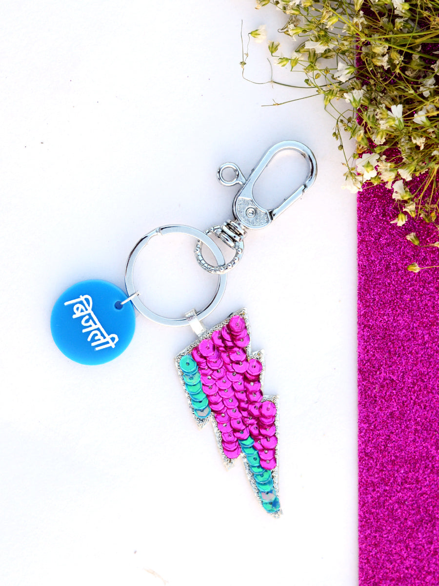 Bijli Keychain Bagcharm, a unique handcrafted keychain bag charm from our designer collection of hand embroidered statement keychain and bag charms online.