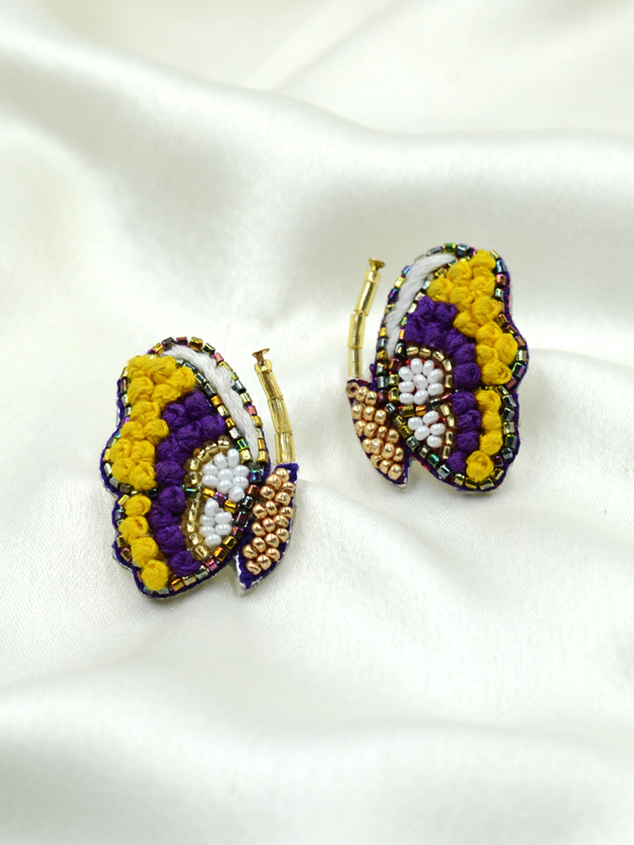 Butterfly Embroidered Earrings, a beautifully hand-embroidered earring from our designer collection of quirky, boho, Kundan and tassel earrings for women online.