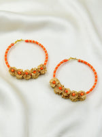 Gota Charm Hoop Earrings, a unique, ethnic Indian gota hoop earring with floral detailing from our designer collection of earrings for women online.