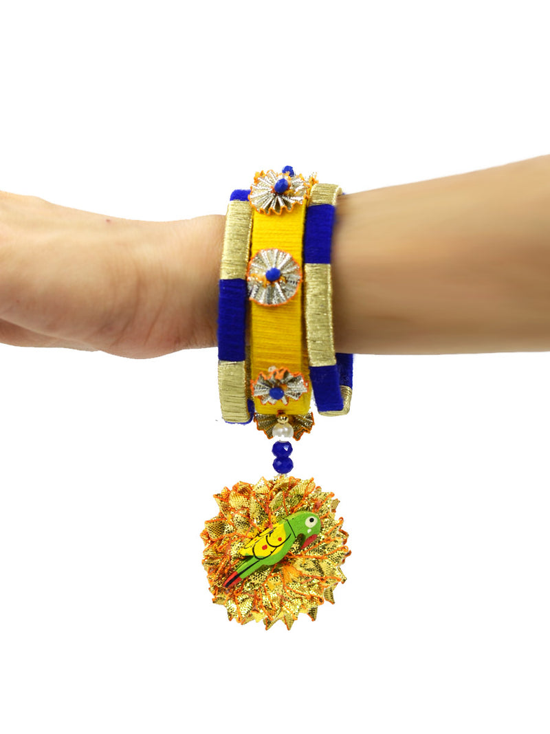 Parrot Charm Gota Bangles, beautifully handmade gota bangles with bead and parrot detailing from our latest collection of wedding themed bangles for women online.