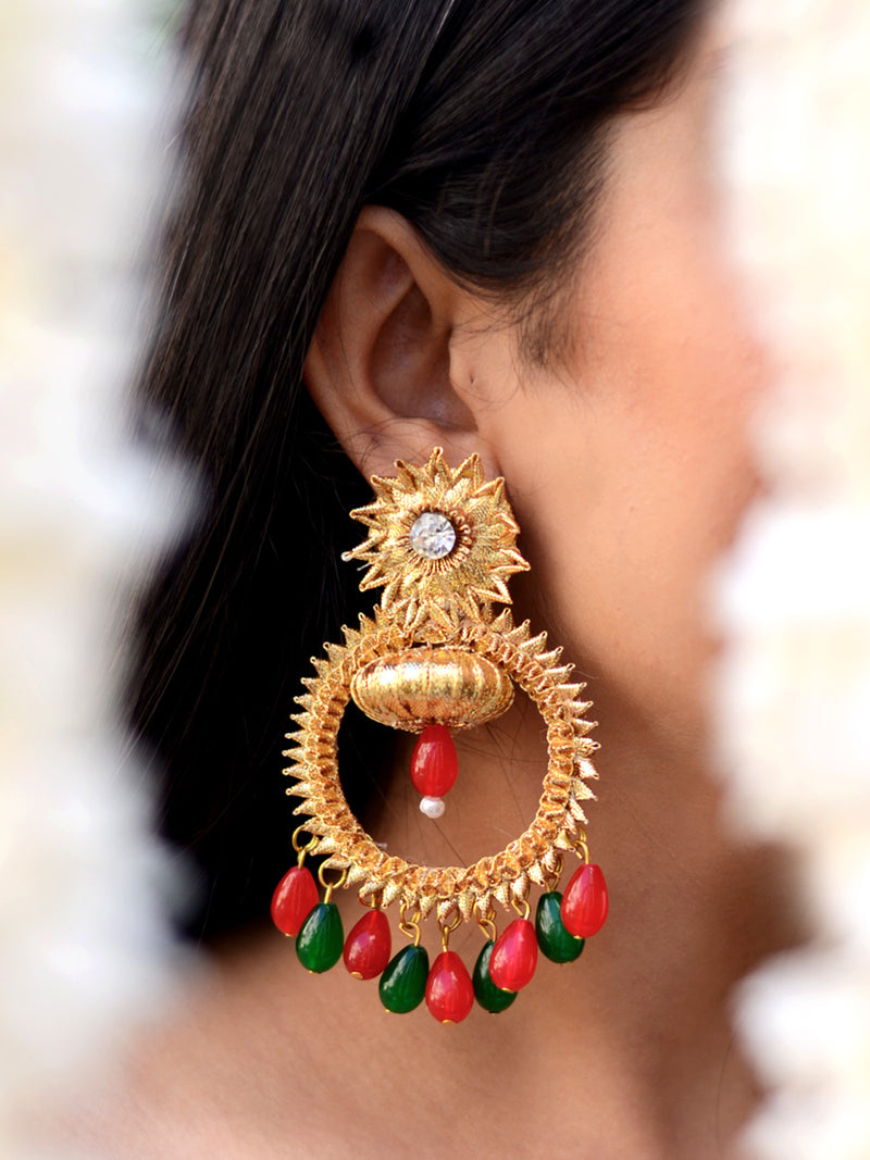 Bebo Gota Earrings, a contemporary handcrafted earring from our wedding collection of Kundan, gota patti, pearl earrings for women online.