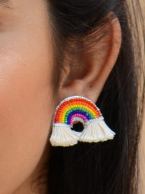 Rainbow Embroidered Bead Earrings, an embroidered earring with beads from our designer collection of earrings for women.