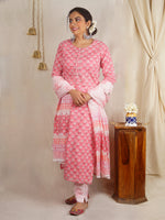 Alizeh Pink Handblock Cotton Suit Set