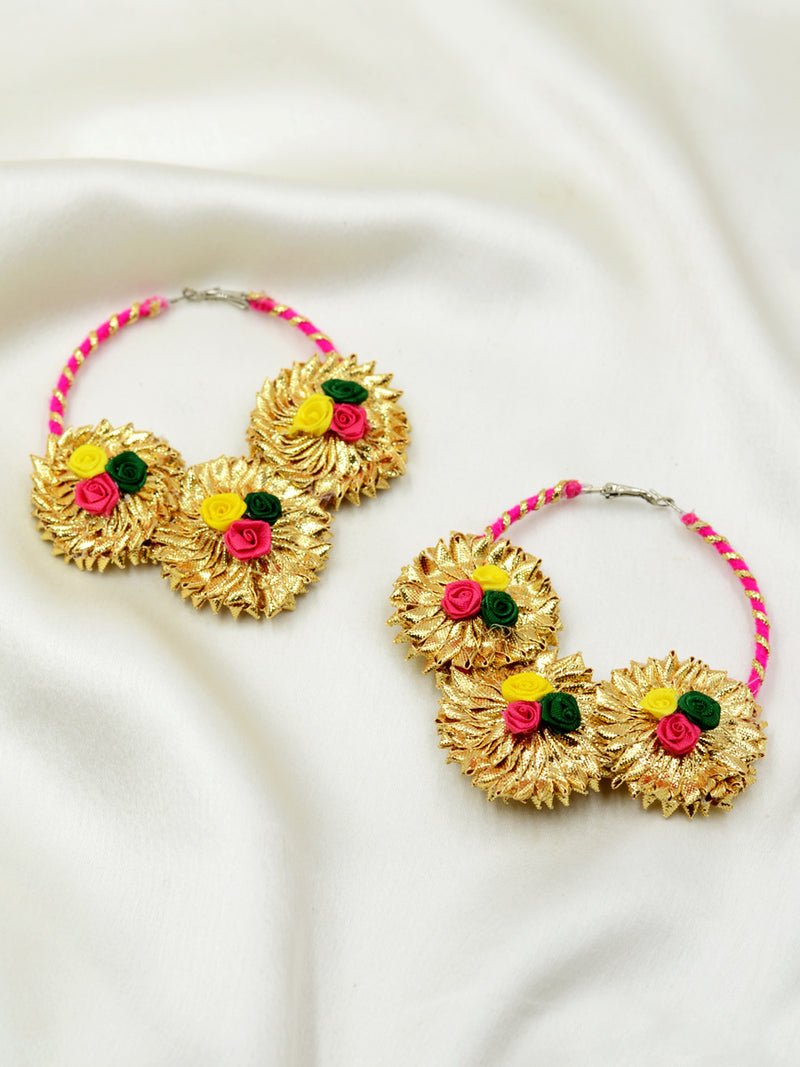 Gota Flora Earrings, a unique, ethnic Indian gota hoop earring with floral detailing from our designer collection of earrings for women online.