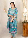 Swara Blue Handblock Kurta Suit Set with Pants and Dupatta (Set of 3)