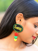 Sassy Embroidered Earrings, an embroidered earring with beads from our quirky designer collection of earrings for women online.