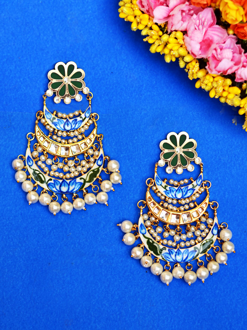 Soha Kundan Earrings, a contemporary handcrafted earring from our wedding collection of Kundan, gota patti, pearl earrings for women.