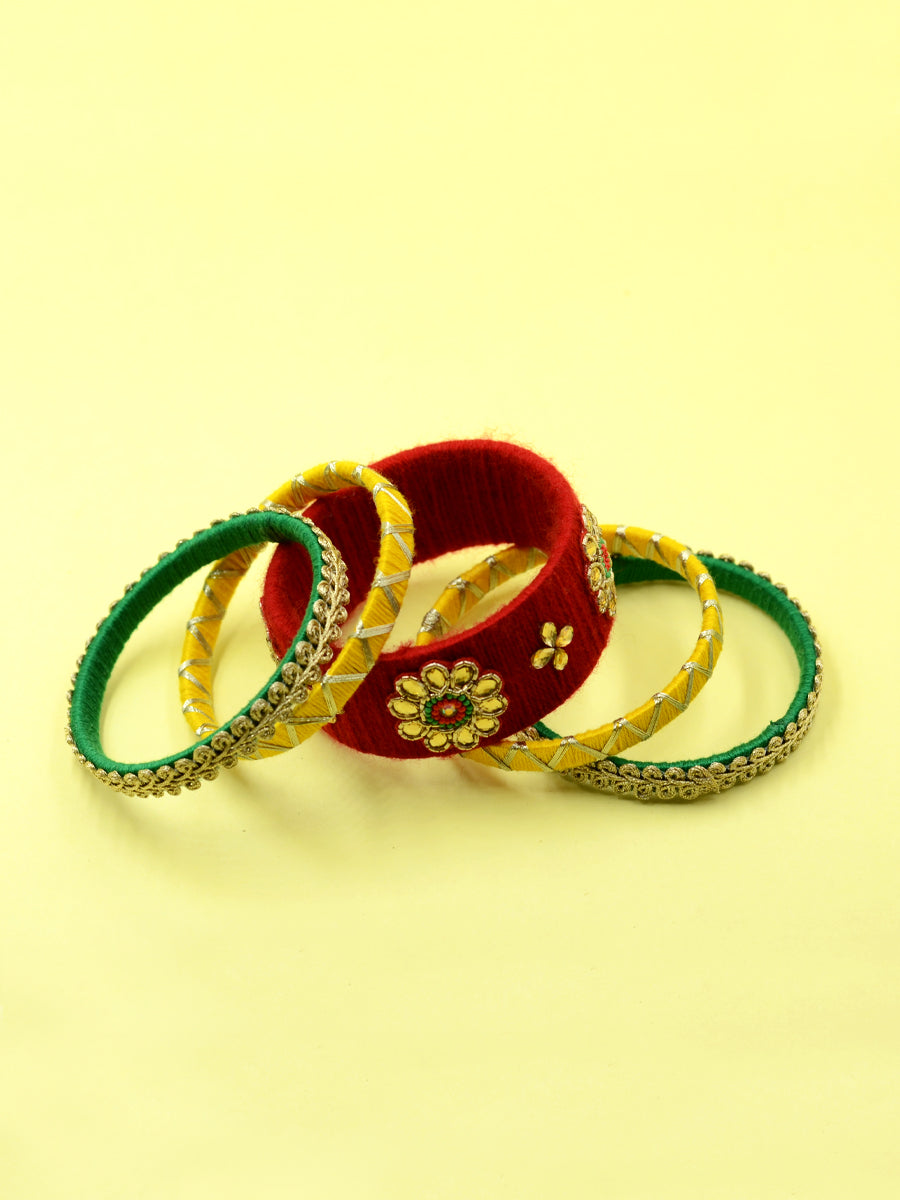 Din Shagna Kundan Bangles, a designer, handcrafted bangle from our latest collection of kundan hand embroidered bangles for women online.