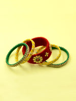 Din Shagna Kundan Bangles, a designer, handcrafted bangle from our latest collection of kundan hand embroidered bangles for women.