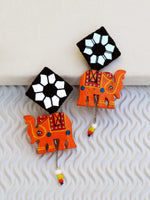 Tribal Elephant Hand-painted Hand-embroidered Earrings