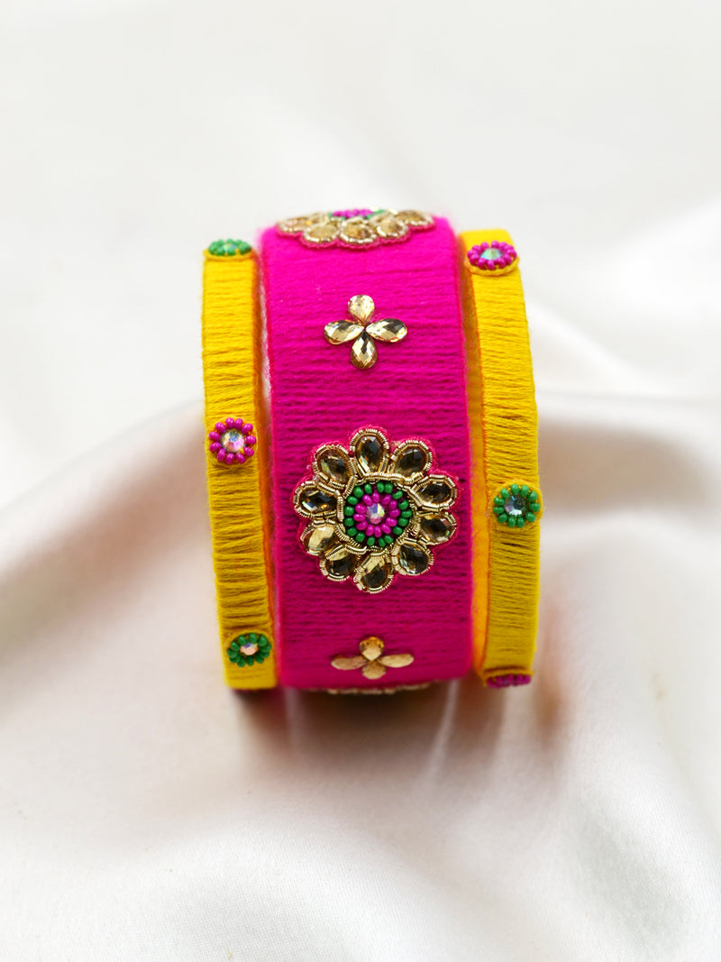 Karva Kundan Bead Bangles, a designer, handcrafted gota bangle set from our latest hand embroidered kundan bangles for women online.