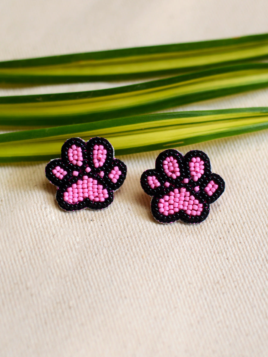 Paw Bead Earrings, a handcrafted earring with handmade beads from our designer hand embroidered collection of earrings for women.