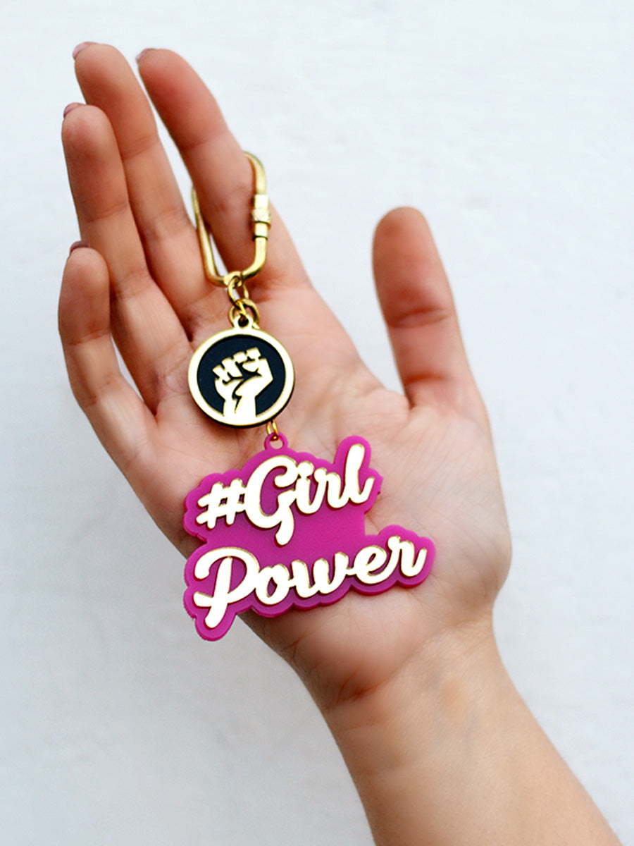 Girl Power Keychain Bagcharm, a unique handcrafted keychain bag charm from our designer collection of hand embroidered statement keychain and bag charms online.