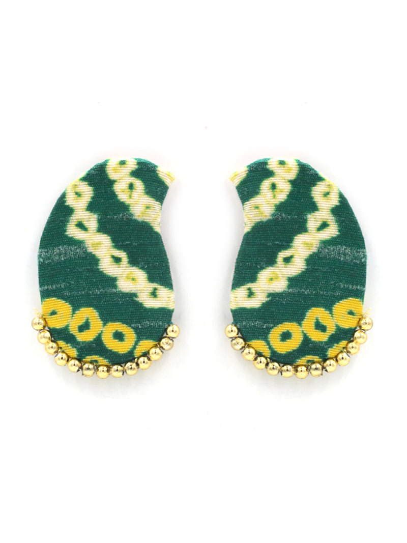Paisley Bead Earrings, a handcrafted paisley earring with handmade bandhej and beads from our designer collection of earrings for women online.
