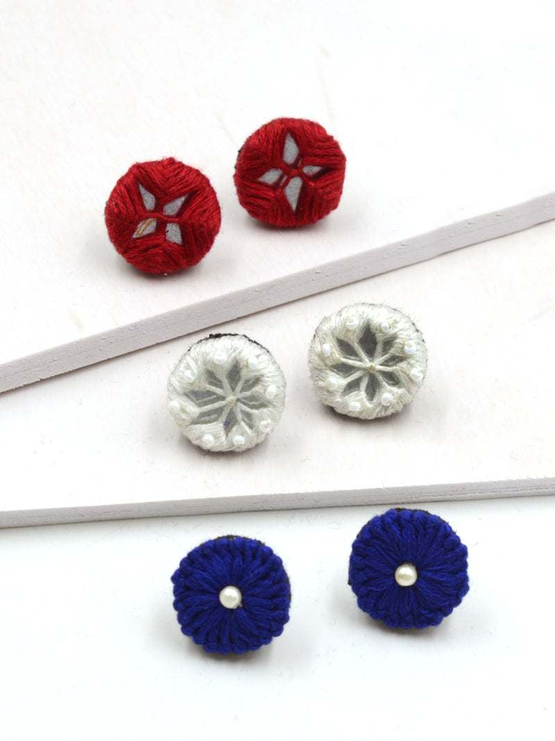 Arya Embroidered Stud Earrings Set 4