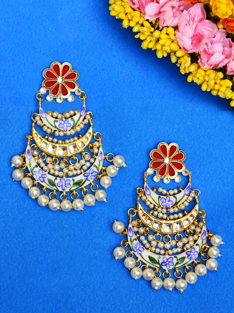 Soha Kundan Earrings, a contemporary handcrafted earring from our wedding collection of Kundan, gota patti, pearl earrings for women.