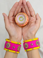 Karva Kundan Bead Bangles, a designer, handcrafted gota bangle set from our latest hand embroidered kundan bangles for women.