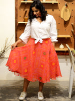 Akira Bandhej Skirt, a hand embroidered designer skirt from our latest collection of handmade skirts for women online. 