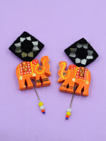 Tribal Elephant Hand-painted Hand-embroidered Earrings