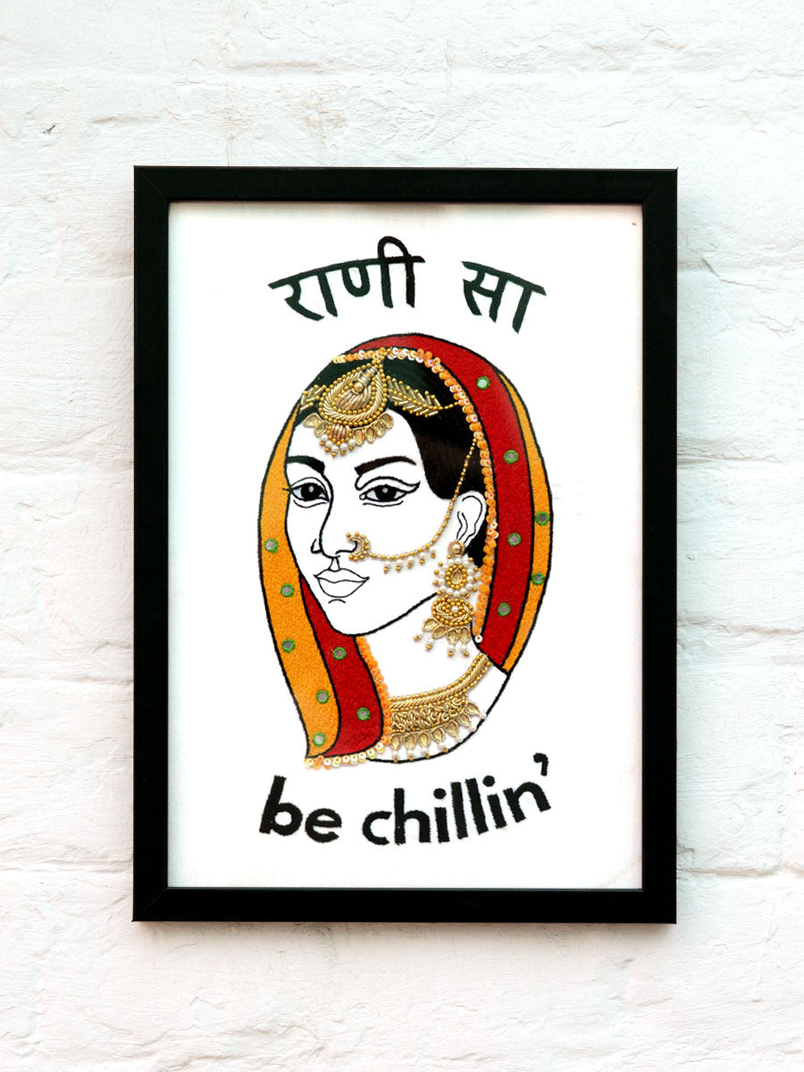Rani Sa Embroidered Wall Art, a unique handcrafted wall decor with beads, mirrors and stones from our wide range of quirky, bohemian home decor products like wall hangings, wall art, thread art and more.