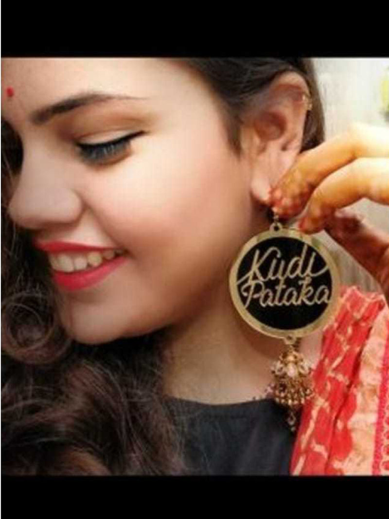 Kudi Pataka Earrings, a quirky, unique, statement party-wear earrings from our designer collection of hand embroidered earrings for women.