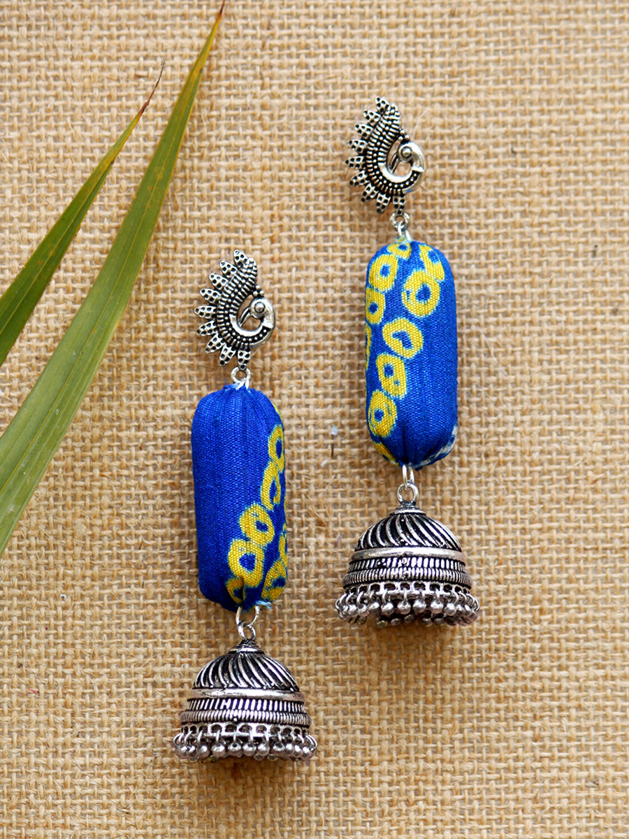 Bandhej Jhumka, a gorgeous Indian bohemian ethnic earring jhumka with peacock detail from our designer collection of earrings and jhumkas for women.