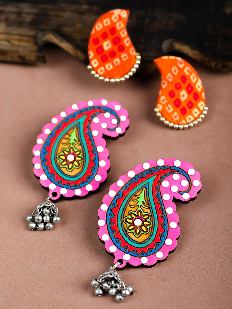 Falguni Handpainted + Paisley Bandhani Earrings (Set of 2)