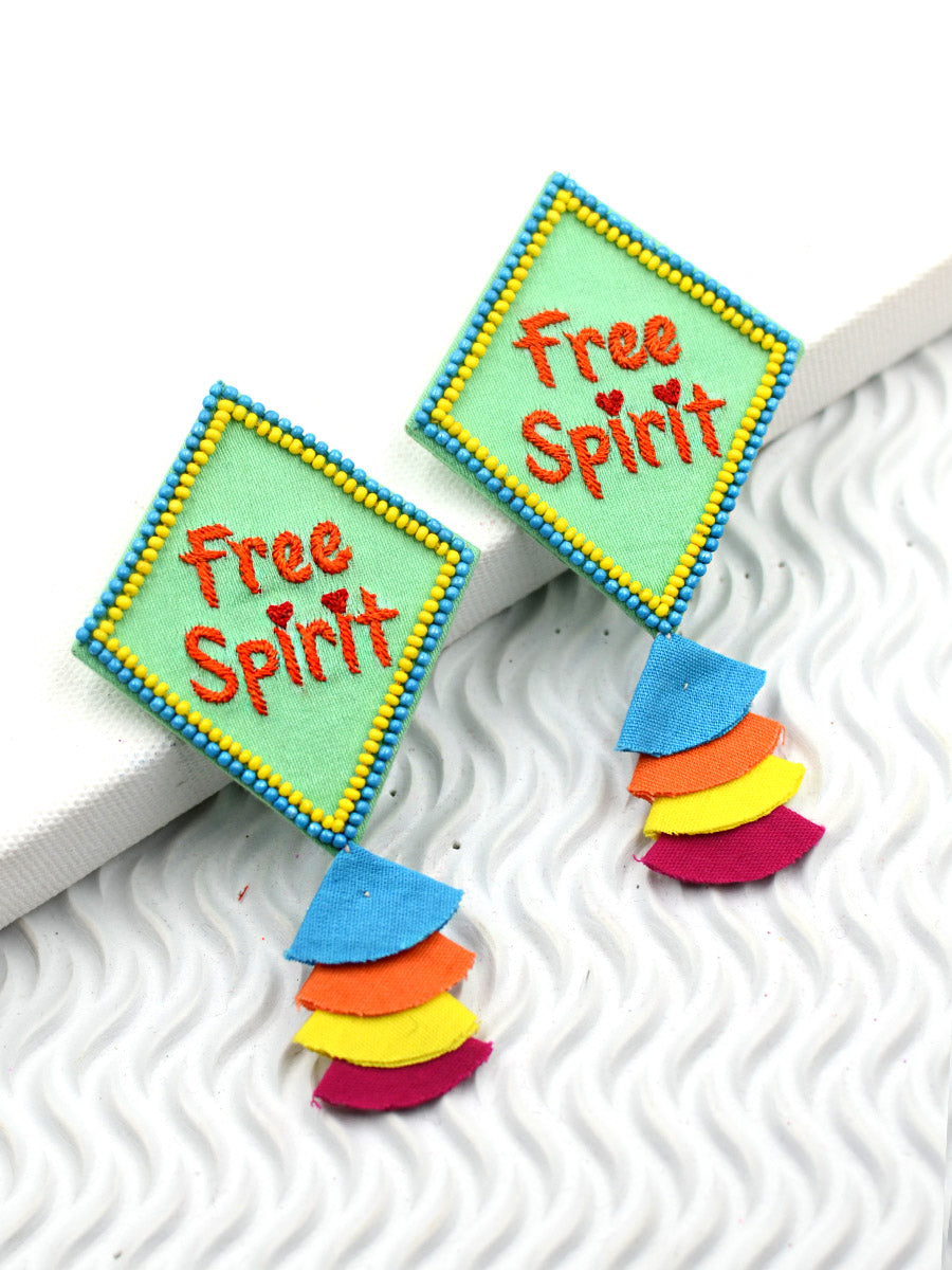Free Spirit Embroidered Earrings, a bright summer statement earring with tassels from our designer collection of earrings for women.