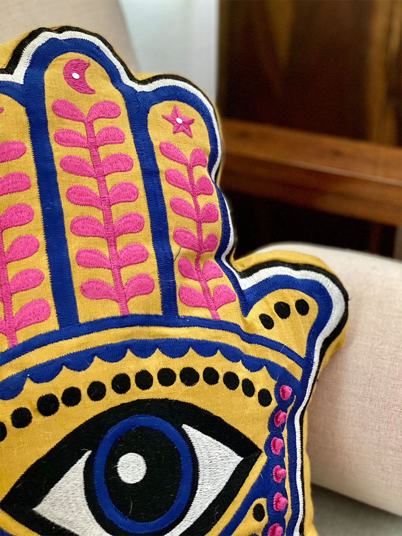 Happy Hamsa Embroidered Cushion