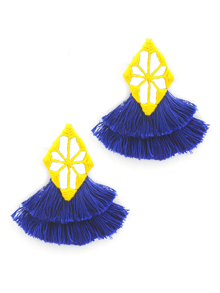 Naaz Hand-Embroidered Tassel Earrings, a beautiful handmade hand embroidered earring with mirror and tassel from our designer collection of earrings for women online.