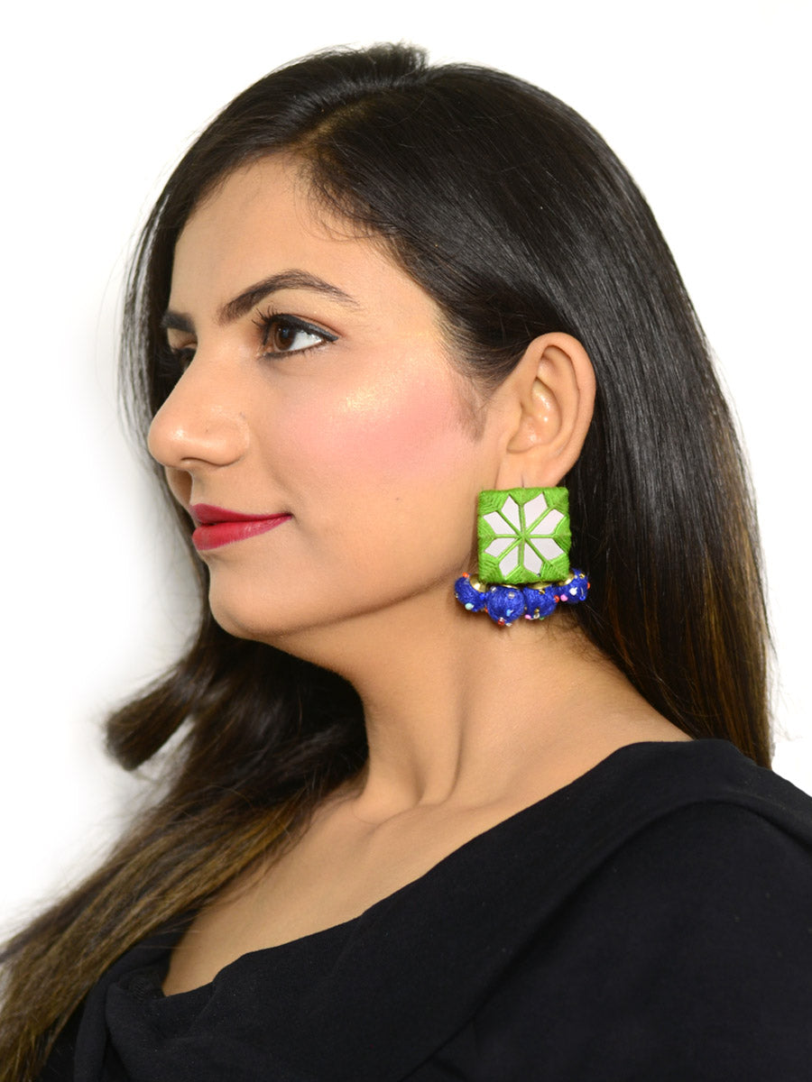 Rabia Hand-embroidered Mirror Earrings, an embroidered mirror earring from our designer collection of earrings for women.