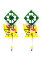 Tribal Elephant Hand-painted Hand-embroidered Earrings, an indo-western mirror earring from our handmade collection of earrings for women.
