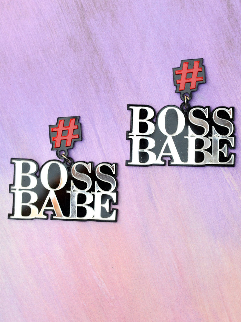 Boss Babe Earrings, a quirky, unique, statement party-wear earrings from our designer collection of earrings for women online.