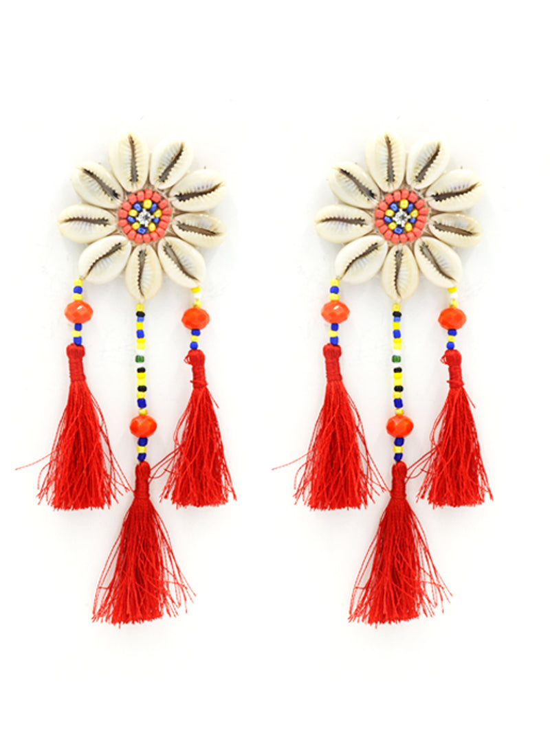 Beach Beauty Shell Earrings, a chic hand embroidered shell earrings from our designer collection of earrings for women.