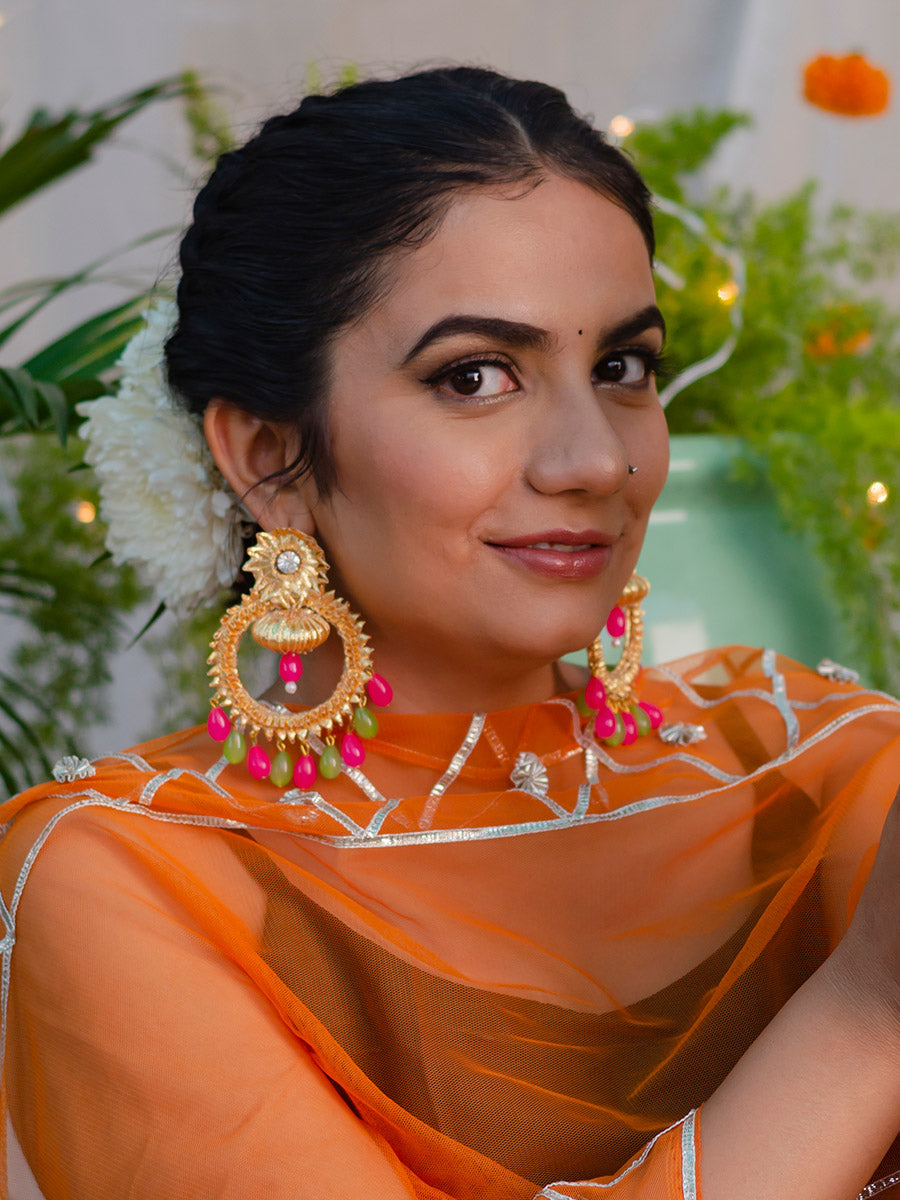Bebo Gota Earrings, a contemporary handcrafted earring from our wedding collection of Kundan, gota patti, pearl earrings for women online.