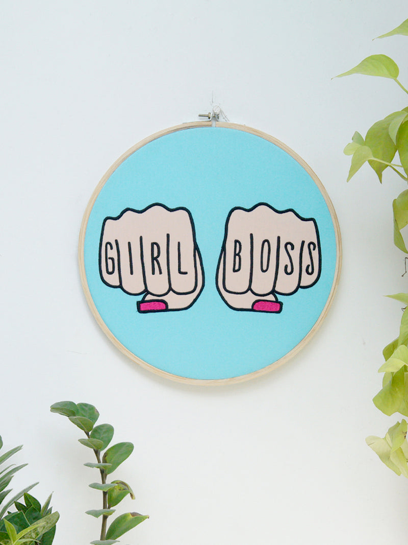Girl Boss Embroidered Hoop Wall Art