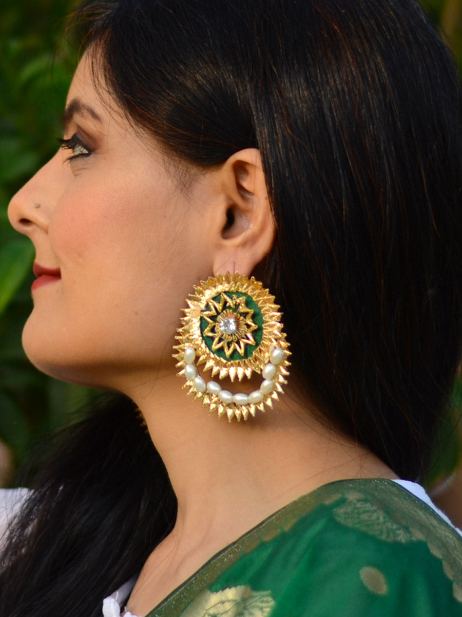 Gota Shine Earrings, a beautiful gota patti work earring with bead and stone detailing from our festive collection of earrings for women online.