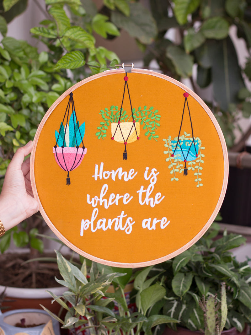 Plant Home Embroidered Hoop Wall Art