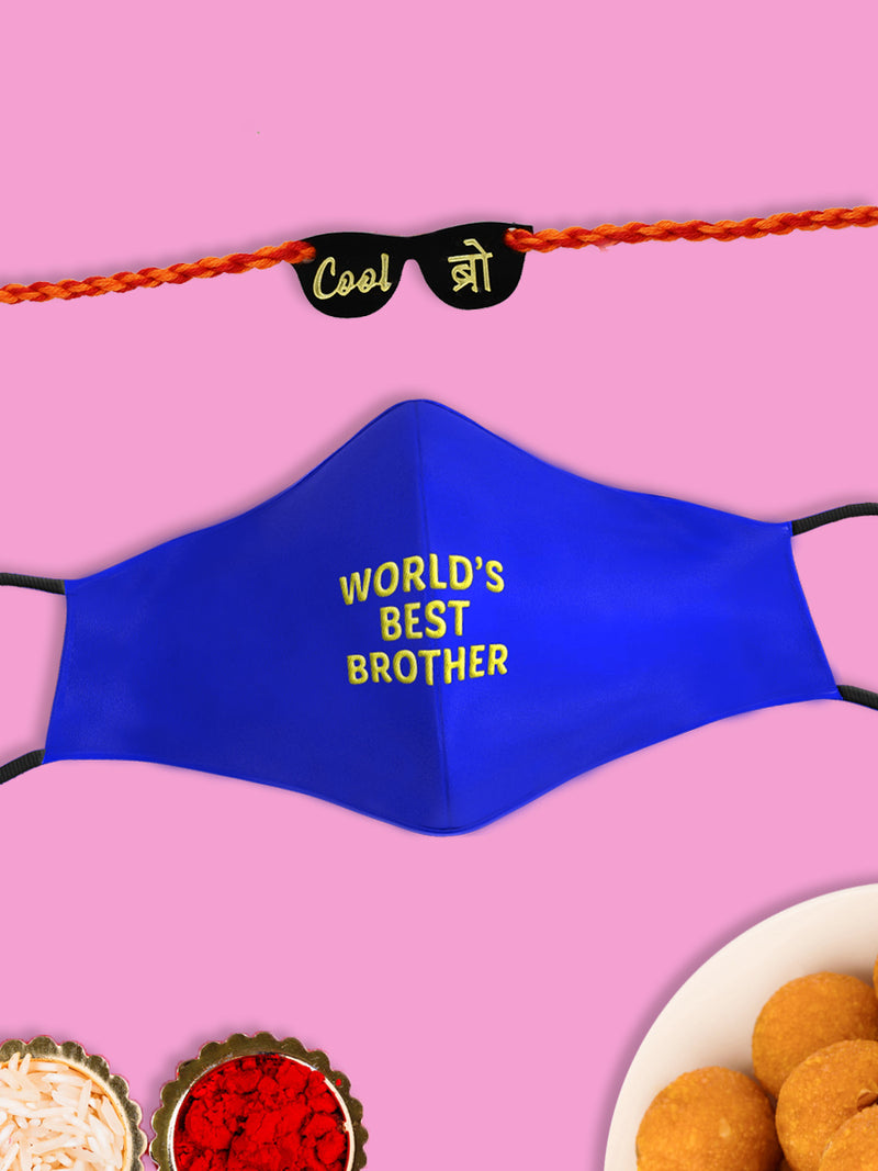World's best brother embroidered face mask + Cool Bro Rakhi Combo